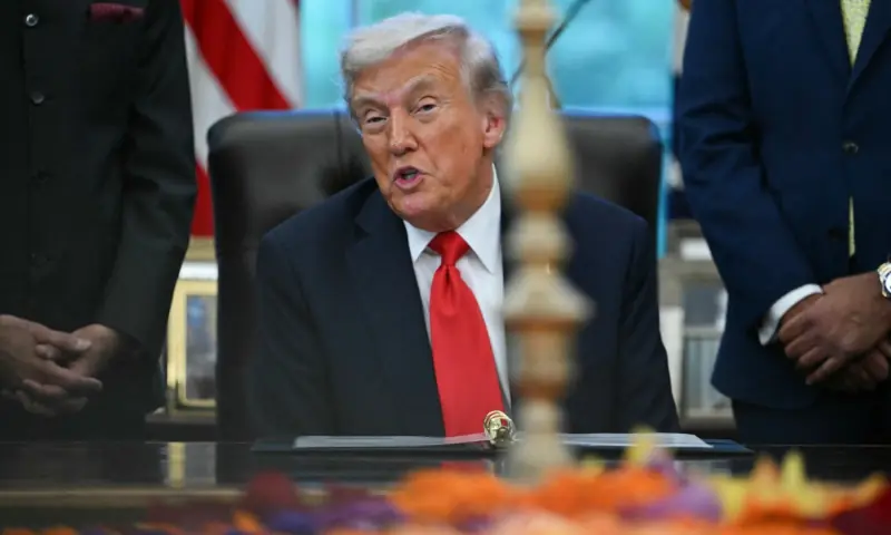 US President Donald Trump speaks at a Diwali celebration with Indian American leaders in the Oval Office of the White House in Washington, DC, on October 21, 2025. &mdash; AFP
