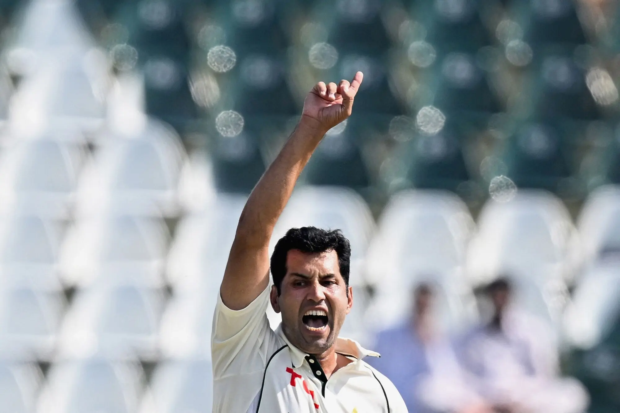 Pakistan&rsquo;s Asif Afridi celebrates after taking the wicket of South Africa&rsquo;s Tristan Stubbs during the third day of the second Test cricket match between Pakistan and South Africa at the Rawalpindi Cricket Stadium in Rawalpindi on October 22, 2025. &mdash; AFP