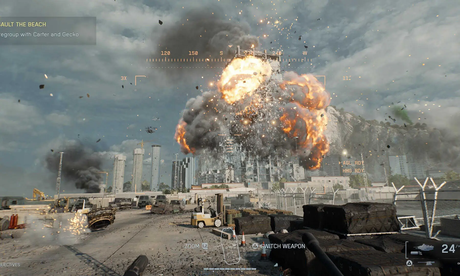 A screenshot from Battlefield 6, showing a mission set in Gibraltar. &mdash; Screengrab by author