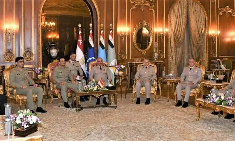 Chief of the Army Staff (COAS) Field Marshal Asim Munir holds a meeting with Egyptian military officials. &mdash; Photo via ISPR