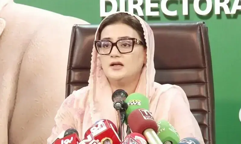 Punjab Information Minister Azma Bukhari addresses a press conference in Lahore on October 17. &mdash; DawnNewsTV