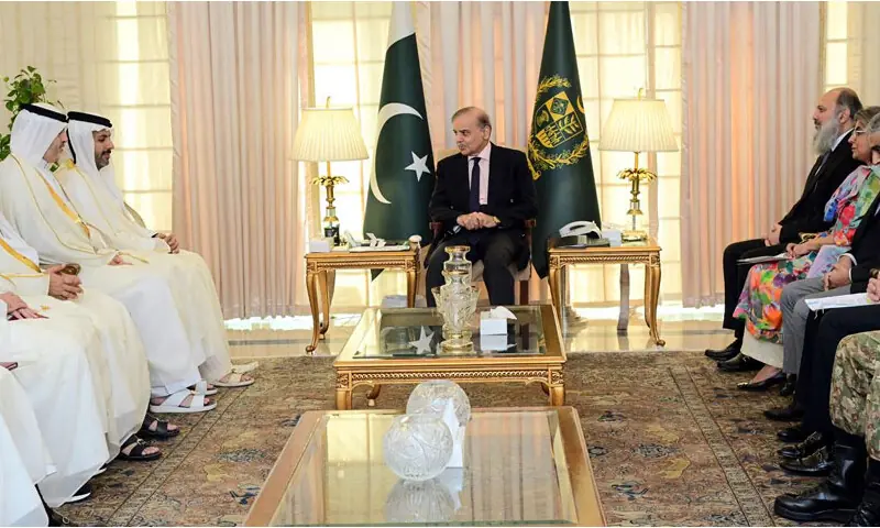 A photo of Prime Minister Shehbaz Sharif’s (centre) meeting with Qatar’s Minister of Commerce and Industry Sheikh Faisal bin Thani bin Faisal Al Thani (first from left) in Islamabad on Oct 24, 2025. — Photo courtesy Radio Pakistan A photo of Prime Minister Shehbaz Sharif’s (centre) meeting with Qatar’s Minister of Commerce and Industry Sheikh Faisal bin Thani bin Faisal Al Thani (first from left) in Islamabad on Oct 24, 2025. — Photo courtesy Radio Pakistan