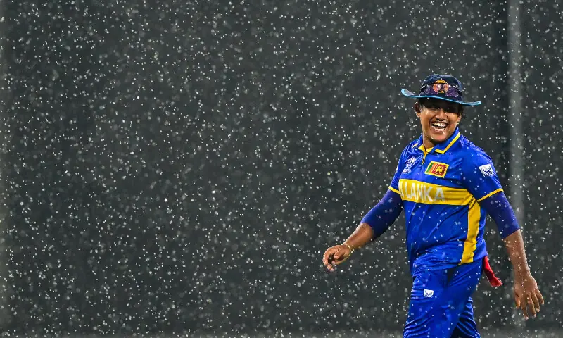 Sri Lanka&rsquo;s captain Chamari Athapaththu walks off the field as rain stops play during the ICC Women&rsquo;s Cricket World Cup 2025 one-day international (ODI) match between Sri Lanka and Pakistan at the R. Premadasa International Cricket Stadium in Colombo on October 24, 2025. &mdash; AFP
