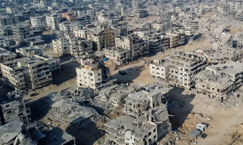 A drone view shows the destruction in a residential neighborhood, after the withdrawal of the Israeli forces from the area, amid a ceasefire between Israel and Hamas in Gaza, in Gaza City, Oct 24. — Reuters A drone view shows the destruction in a residential neighborhood, after the withdrawal of the Israeli forces from the area, amid a ceasefire between Israel and Hamas in Gaza, in Gaza City, Oct 24. — Reuters
