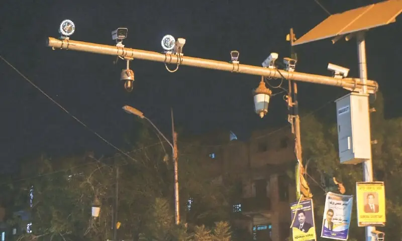 Solar-powered surveillance cameras installed near Pakistan Chowk.
&mdash;Fahim Siddiqi / White Star/File
