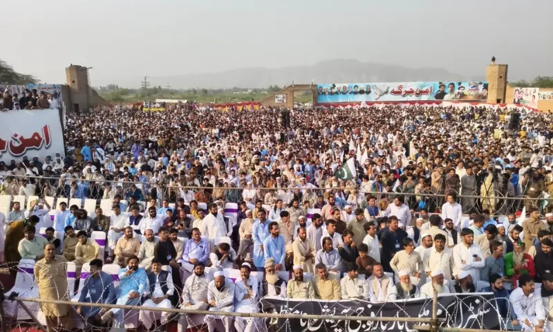 An image showing the crowd from the jirgah held in Khyber district on Saturday. &mdash;  X/@PTIofficial
