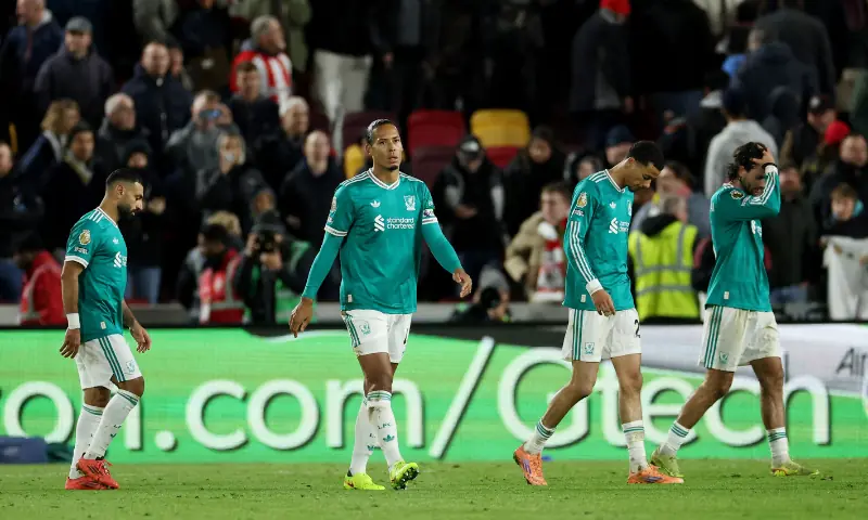 Liverpool&rsquo;s Virgil van Dijk, Mohamed Salah, Hugo Ekitike and Dominik Szoboszlai look dejected after the match on October 25. &mdash; Reuters