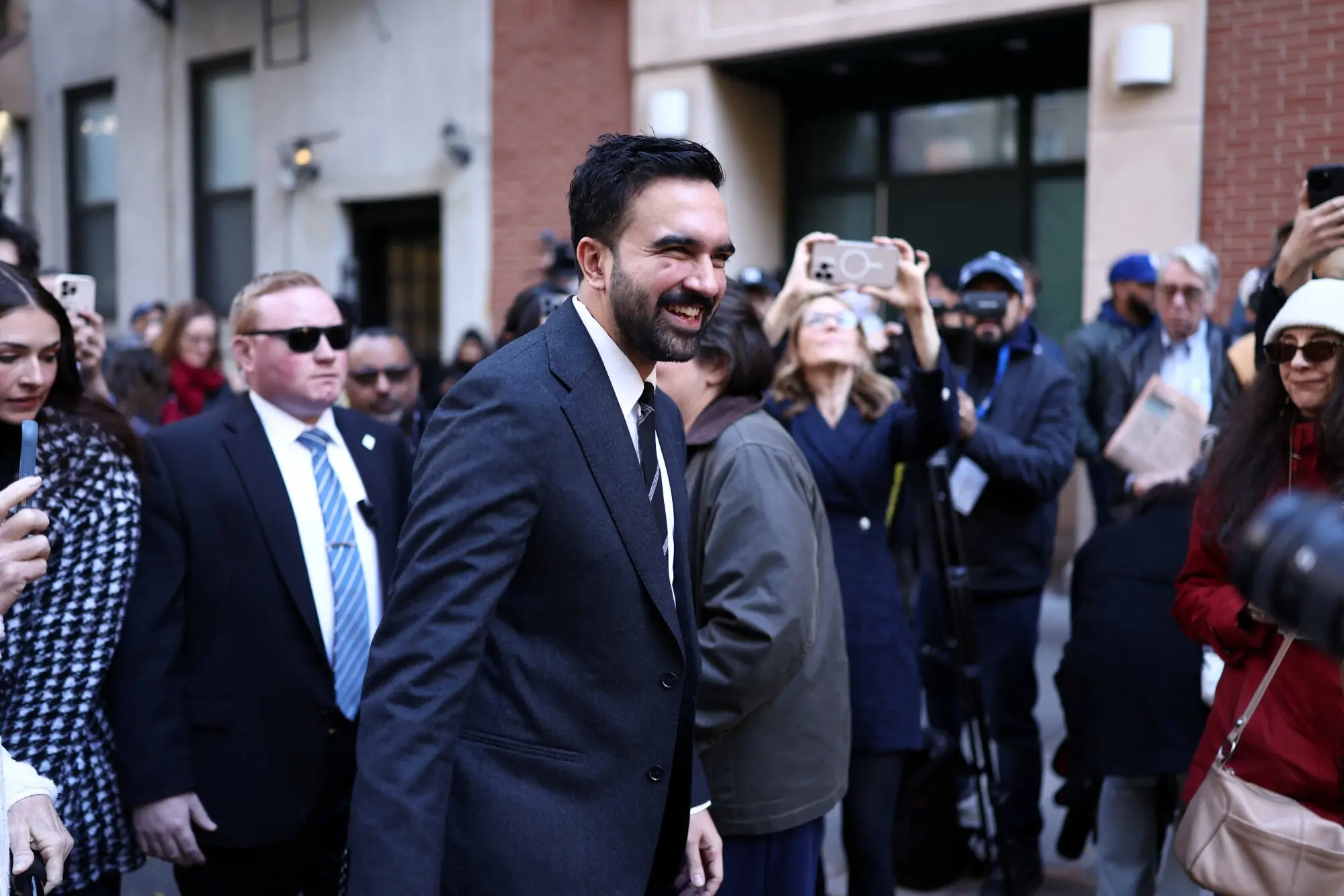 Democratic socialist candidate Zohran Mamdani arrives to speak to the press in the Manhattan borough of New York during early voting for the upcoming mayoral election, on October 27. &mdash;AFP