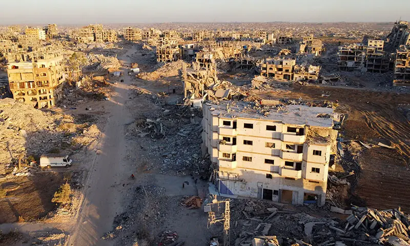 A drone view shows the destruction in a residential neighbourhood, after the withdrawal of the Israeli forces from the area in Gaza City on October 25. &mdash; Reuters