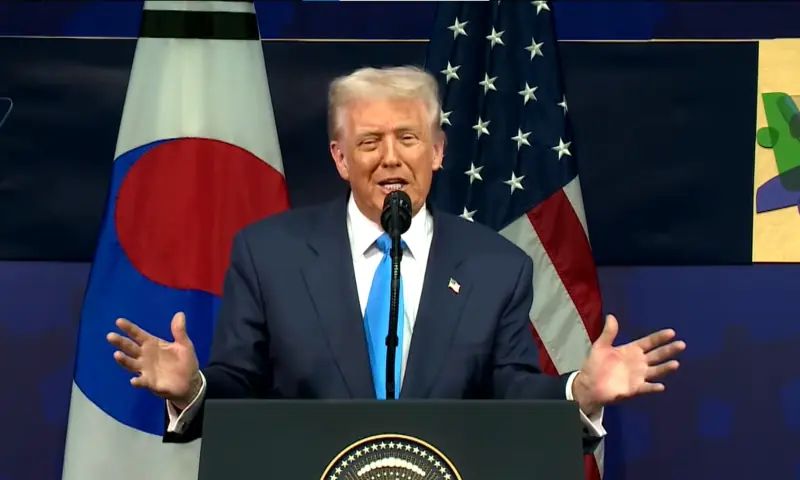 US President Donald Trump gives a speech at the Asia-Pacific Economic Cooperation (APEC) CEO&rsquo;s luncheon on October 29. &mdash; Screengrab courtesy White House/YouTube