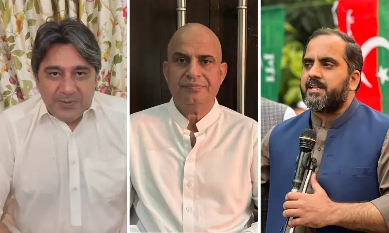 This photo combo shows Khurram Zeeshan (L), Taj Mohammad Afridi (C) and Irfan Saleem (R), candidates contesting for the Senate general seat from KP. — / X/khurramzeeshan / Facebook/taj.mohammad.afridi.2025 /IrfanSaleemPTI This photo combo shows Khurram Zeeshan (L), Taj Mohammad Afridi (C) and Irfan Saleem (R), candidates contesting for the Senate general seat from KP. — / X/khurramzeeshan / Facebook/taj.mohammad.afridi.2025 /IrfanSaleemPTI