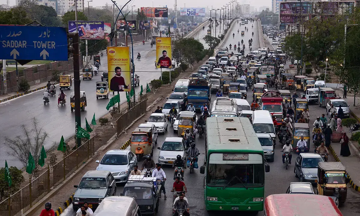 A general view shows road traffic in Karachi. &mdash; File Photo