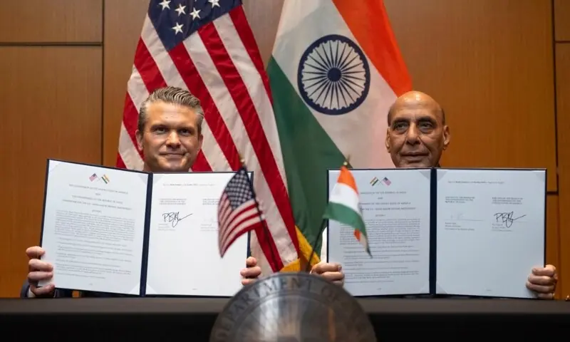 US Defence Secretary Pete Hegseth (left) and Indian counterpart Rajnath Singh signed a 10-year defence framework agreement on Friday. &mdash; Photo courtesy Pete Hesgeth/X