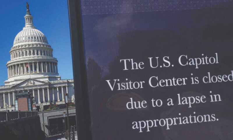 A sign warns that the US Capitol Visitor Centre is closed, on the first day of a partial government shutdown.&mdash;Reuters