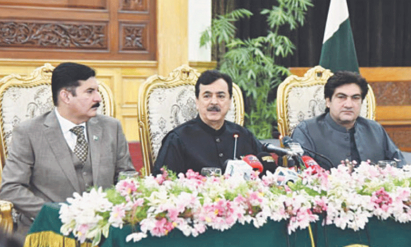 Acting President Syed Yusuf Raza Gilani talks to media-persons at Governor House, Peshawar, on Thursday. — White Star Acting President Syed Yusuf Raza Gilani talks to media-persons at Governor House, Peshawar, on Thursday. — White Star