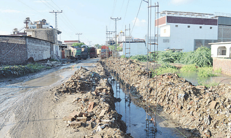 THE picture shows the SITE road has been dug up to lay foundations for Nara prison&rsquo;s outer wall.&mdash;Umair Ali