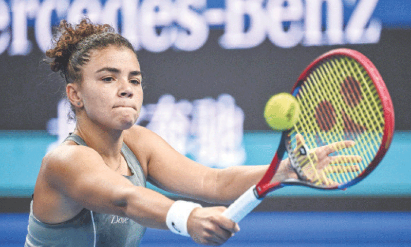ITALY&rsquo;S Jasmine Paolini hits a return against Amanda Anisimova of the US during their China Open quarter-final at The Beijing Olympic Green Tennis Center on Thursday.&mdash;AFP