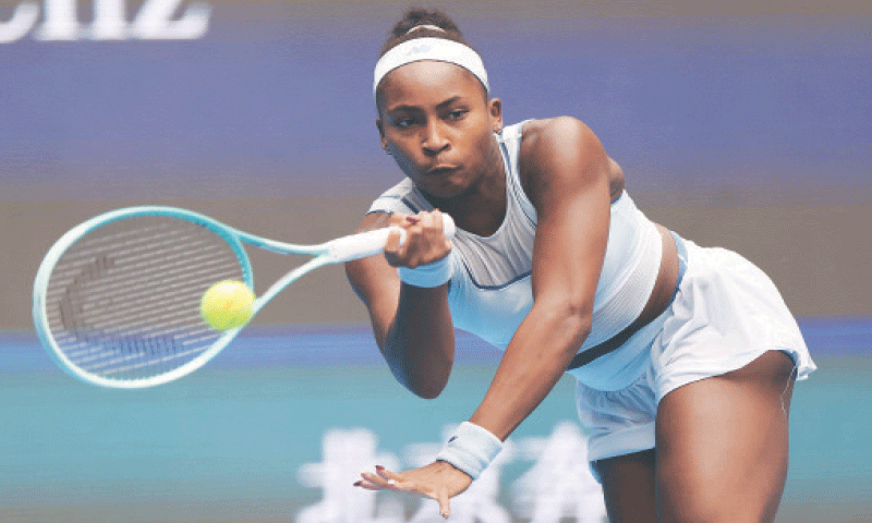 COCO Gauff of the US in action against compatriot Amanda Anisimova during their China Open semi-final at the Beijing Olympic Green Tennis Center on Saturday.&mdash;Reuters