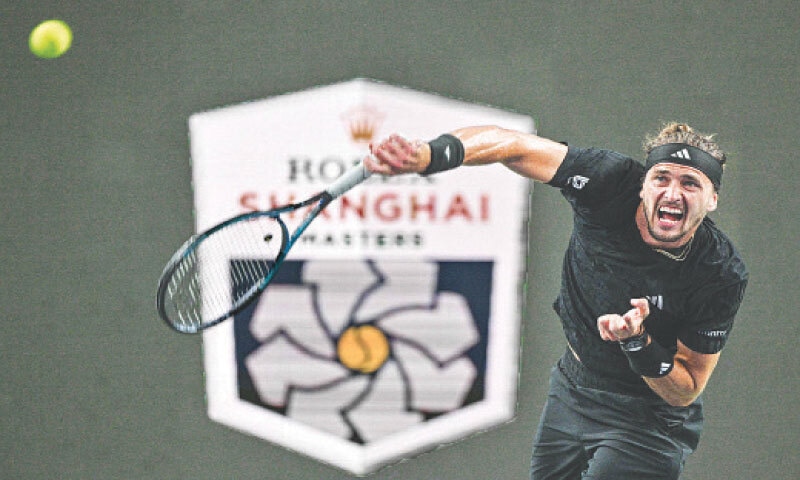 GERMANY&rsquo;S Alexander Zverev in action against France&rsquo;s Arthur Rinderknech during their Shanghai Masters match at the Qizhong Forest Sports City Arena on Monday.&mdash;AFP