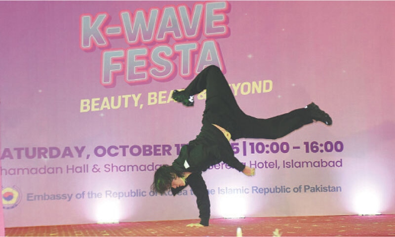 AN acrobat performs at Korean embassy event K-Wave Festa in Islamabad on Saturday. &mdash; Online