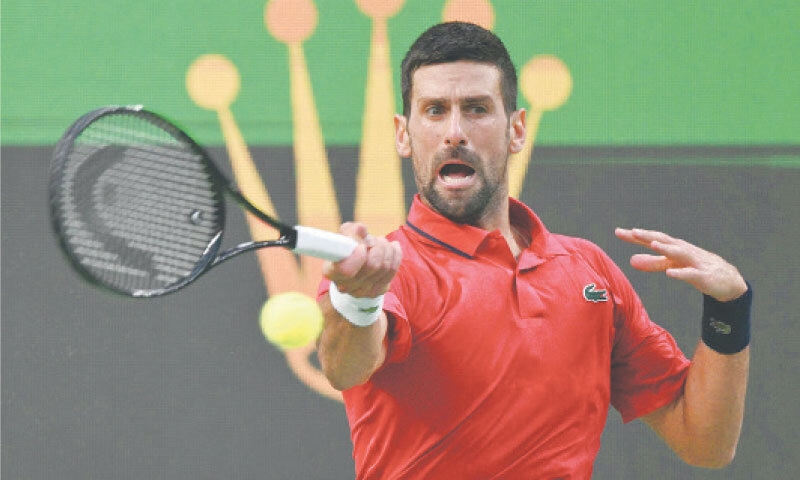 Serbia&rsquo;s Novak Djokovic hits a return to Valentin Vacherot of Monaco during their Shanghai Masters semi-final on Saturday.&mdash;AFP