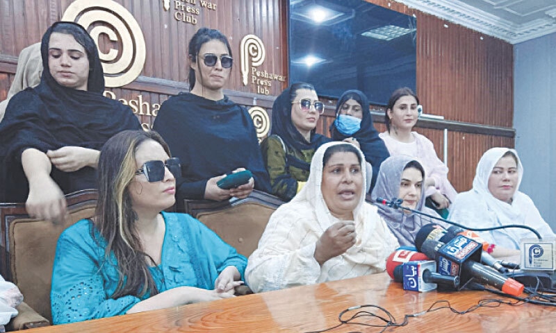 Representatives of transgender community address a press conference in Peshawar on Tuesday. &mdash; White Star