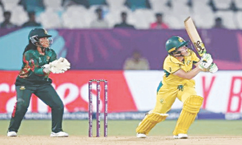 AUSTRALIAN captain Alyssa Healy plays a shot during the Women&rsquo;s World Cup match against Bangladesh at the ACA-VDCA Cricket Stadium on Thursday.&mdash;Courtesy ICC