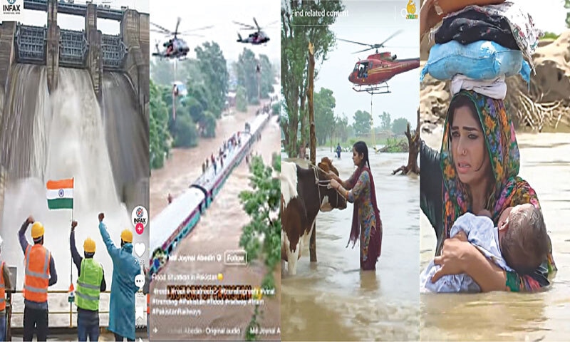 A slew of AI-generated images spreading misinformation about the floods in Pakistan have been shared on digital platforms, including those that sexualise tragedies | Images courtesy DRF