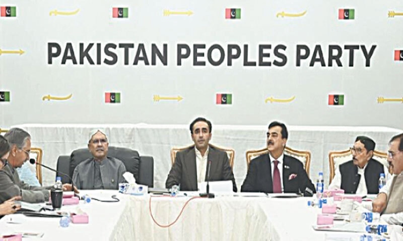 KARACHI: PPP Chairman Bilawal Bhutto-Zardari and President Asif Ali Zardari co-chair a meeting of the party&rsquo;s  central executive committee at Bilawal House.&mdash;PPP Media