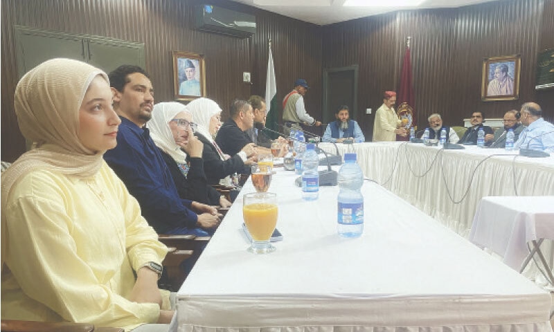 A delegation from Palestine attends a joint meeting during its visit to the University of Engineering and Technology Taxila on Sunday. — Dawn A delegation from Palestine attends a joint meeting during its visit to the University of Engineering and Technology Taxila on Sunday. — Dawn