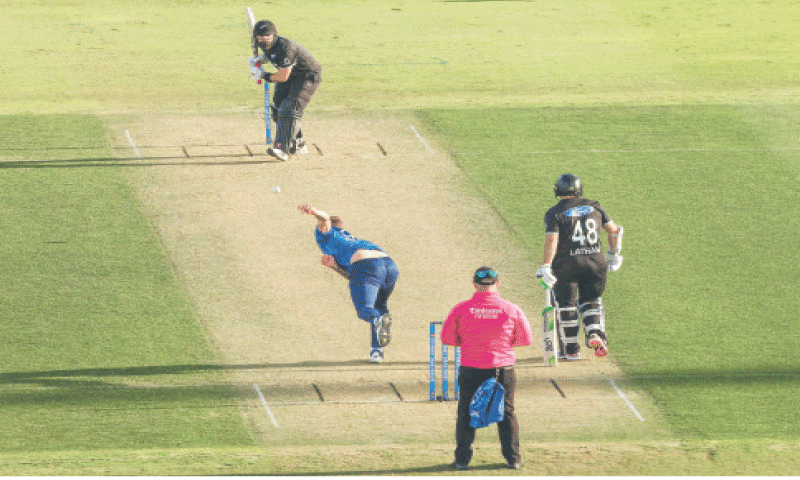MOUNT MAUNGANUI: New Zealand batter Daryl Mitchell in action during the first One-day International against England at Bay Oval on Sunday.—AFP MOUNT MAUNGANUI: New Zealand batter Daryl Mitchell in action during the first One-day International against England at Bay Oval on Sunday.—AFP