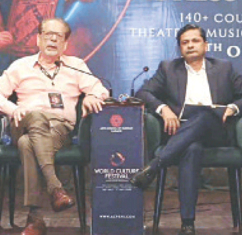 Arts Council President Ahmed Shah and Commissioner Syed Hassan Naqvi at the press conference.—APP