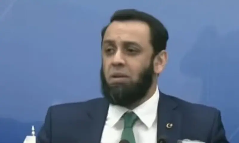 Information Minister Attaullah Tarar addresses a press conference in Islamabad on Saturday. — DawnNewsTV