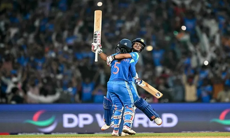India’s Jemimah Rodrigues (front) and Amanjot Kaur celebrate after the team’s victory in the Women’s World Cup semi-final against India at the DY Patil Stadium in Navi Mumbai on October 30. — AFP India’s Jemimah Rodrigues (front) and Amanjot Kaur celebrate after the team’s victory in the Women’s World Cup semi-final against India at the DY Patil Stadium in Navi Mumbai on October 30. — AFP