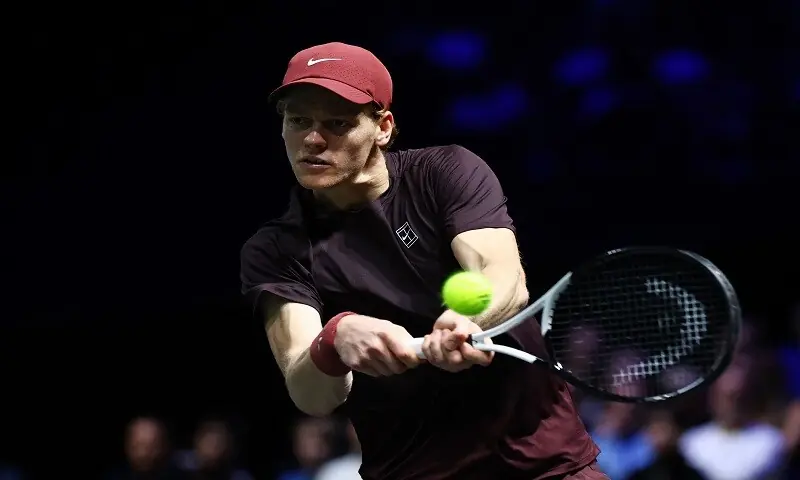 Jannick Sinner of Italy hits a return during the Paris Masters semi-final against Germany’s Alexander Zverev on Nov 1, 2025. — AFP Jannick Sinner of Italy hits a return during the Paris Masters semi-final against Germany’s Alexander Zverev on Nov 1, 2025. — AFP