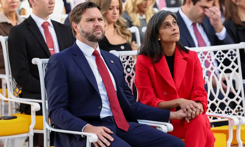 US Vice President JD Vance and his wife, Usha Vance, attend a ceremony held by US President Donald Trump to posthumously award the Medal of Freedom to Charlie Kirk in the Rose Garden at the White House in Washington, DC, US, on October 14, 2025. &mdash; Reuters/File