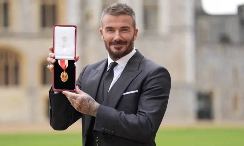 Sir David Beckham, after he was made a Knight Bachelor at an investiture ceremony at Windsor Castle, Berkshire. November 4, 2025. &mdash; Reuters