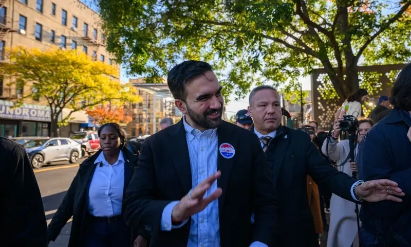 Democratic Mayoral Candidate Zohran Mamdani arrives for a press conference after voting in the Queens borough of New York City, US, Nov 4. &mdash; AFP