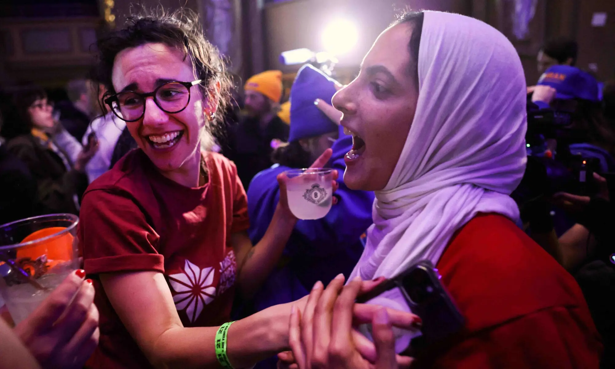 Supporters celebrate after New York City Democratic mayoral candidate Zohran Mamdani is announced the winner in the mayoral race at the Brooklyn Paramount on November 4, 2025 in the Brooklyn borough of New York City. Mamdani is facing off against Independent candidate Andrew Cuomo and Republican candidate Curtis Sliwa in the closely watched election for New York City mayor.  &mdash; AFP