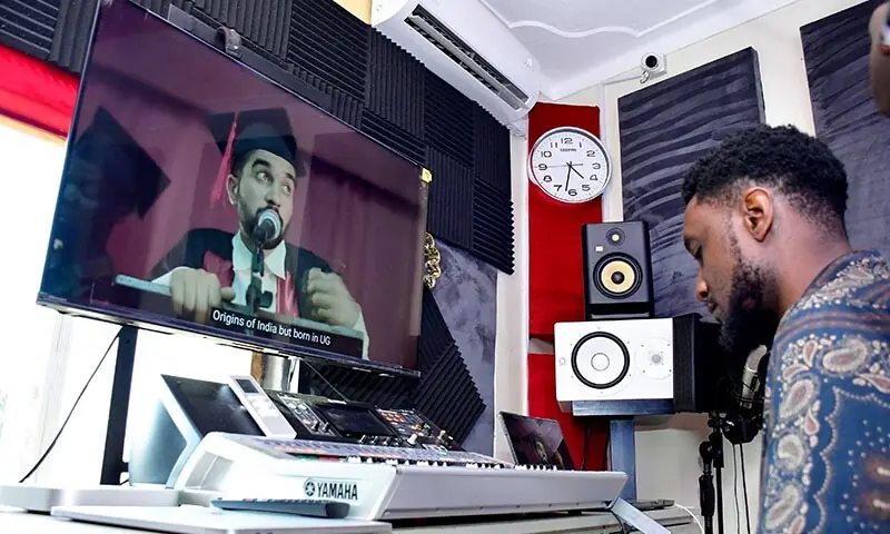 Hannington Muhumuza, also known as Producer Hannz, works inside his studio after a Reuters interview where he says he met with the new Mayor of New York City Zohran Mamdani when they were working on the movie “Queen of Katwe” and where Mamdani was the sound director, in Kampala, Uganda on November 6. — Reuters