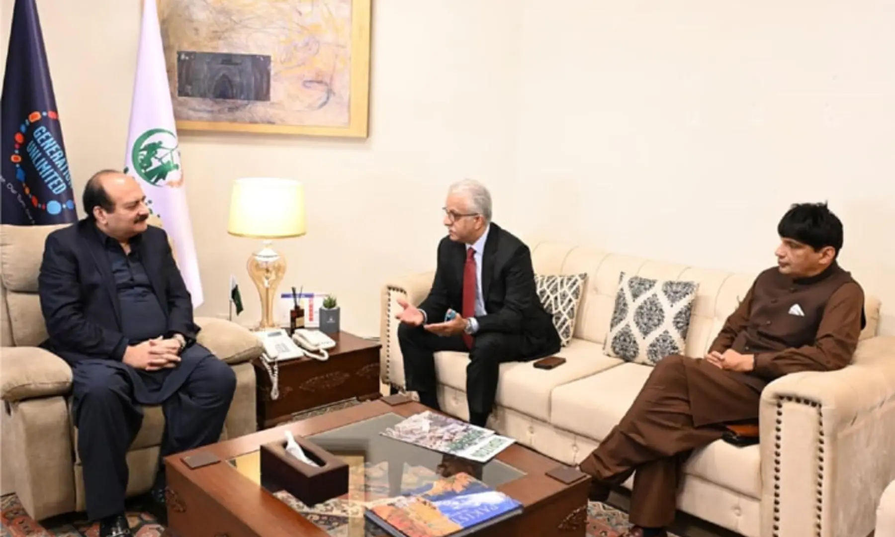 ![ ISLAMABAD: Asian Football Confederation president Sheikh Salman Bin Ebrahim Al Khalifa (C) speaks with chairman Prime Minister&rsquo;s Youth Programme Rana Mashood Ahmad Khan (L) during a meeting on Thursday.&mdash;Tanveer Shahzad/White Star ][1]