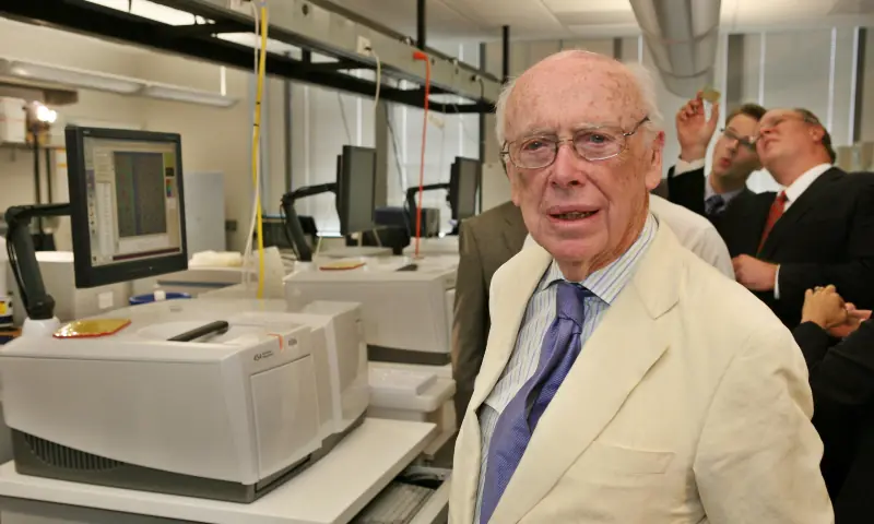 James D. Watson, co-discoverer of the DNA helix and father of the Human Genome Project, stands inside a laboratory at the Baylor College of Medicine’s Human Genome Sequencing Center in Houston May 31, 2007. — Reuters/File