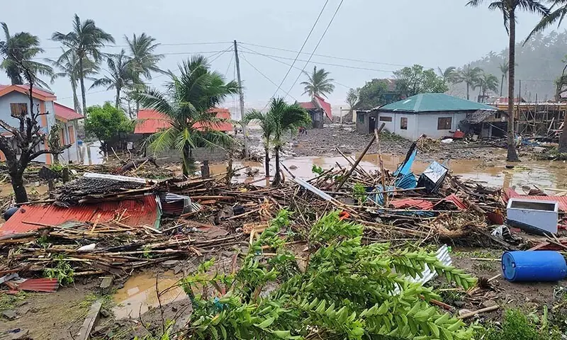 This handout photo taken on November 9 and released by the Pandan Municipal Disaster Risk Reduction and Management Office (PANDAN-MDRRMO) shows a destroyed house as Super Typhoon Fung-wong hit the coast in Pandan, Catanduanes province, the Philippines. — AFP This handout photo taken on November 9 and released by the Pandan Municipal Disaster Risk Reduction and Management Office (PANDAN-MDRRMO) shows a destroyed house as Super Typhoon Fung-wong hit the coast in Pandan, Catanduanes province, the Philippines. — AFP