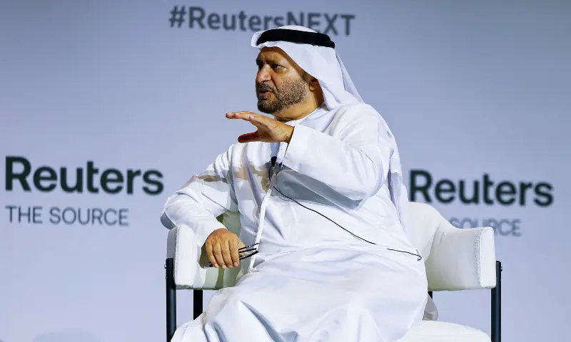 In this file photo, diplomatic adviser to the United Arab Emirates President Anwar Gargash speaks at the Reuters NEXT Gulf Summit, in Abu Dhabi, UAE on October 22, 2025. &mdash; Reuters/File