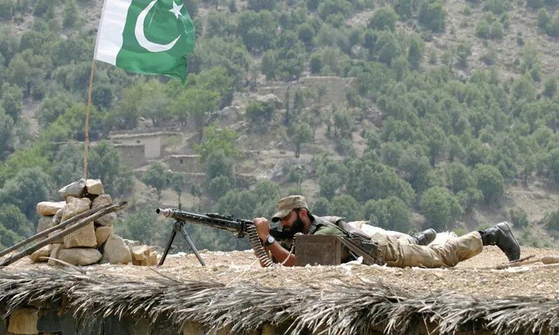 Military personnel posted on a check post in North Waziristan. &mdash;File photo