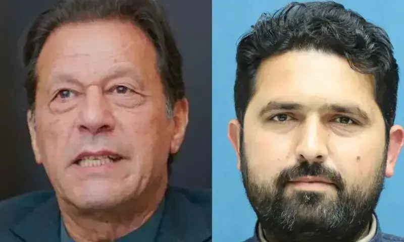 This photo combination shows PTI founder Imran Khan (C) and KP CM Sohail Afridi (R). &mdash; PTIofficial/KP Assembly