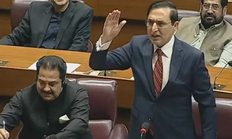 PTI&rsquo;s Barrister Gohar Ali Khan speaks in the National Assembly on Nov 11. &mdash; Screengrab via YouTube/ National Assembly of Pakistan