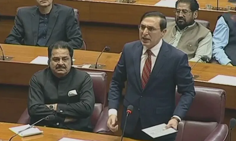 PTI&rsquo;s Barrister Gohar Ali Khan speaks in the National Assembly on Nov 11. &mdash; Screengrab via YouTube/ National Assembly of Pakistan