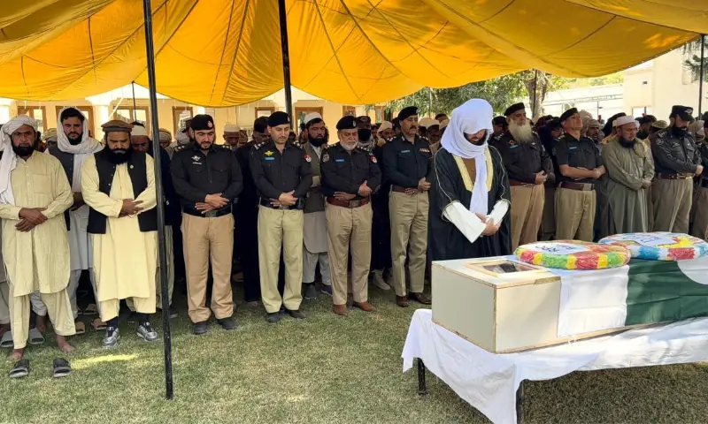  The funeral prayer of a martyred policeman is offered in Bannu on Nov 10, 2025. &mdash; via author 