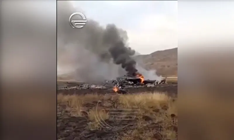 A screenshot from a video shows the wreckage of a crashed Turkish military cargo plane in Georgia on November 11. &mdash; Screengrab via Reuters
